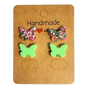 Glitterleaf Meadow Acrylic Stud Earrings - 2 Pair